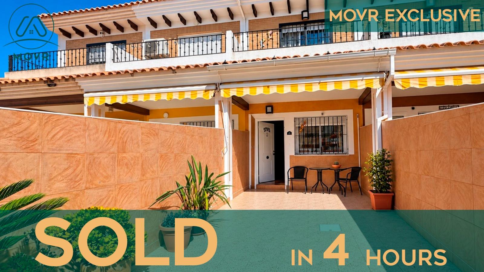 MOVR Exclusive SOLD graphic for the 2-bedroom townhouse in San Pedro del Pinatar, buyer secured in 4 hours