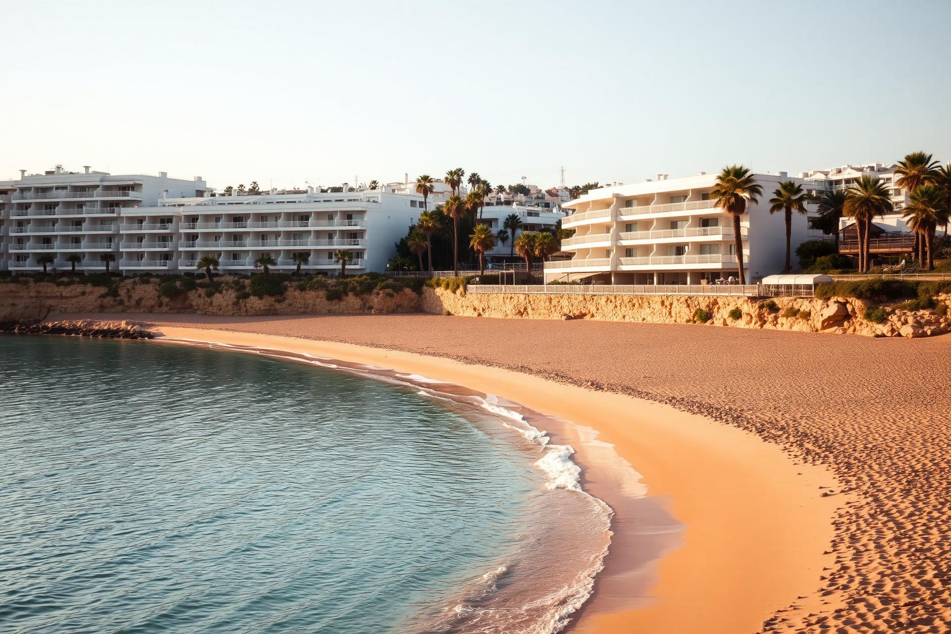 Playa Flamenca beach cove with white seafront apartments